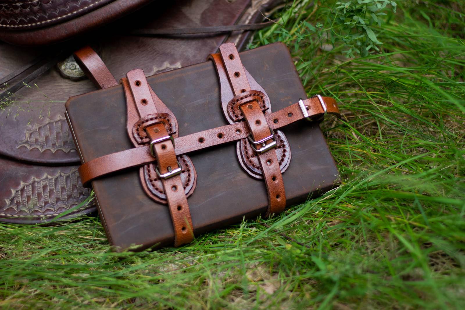 Leather Book Cover and Carrying Straps - Main Image